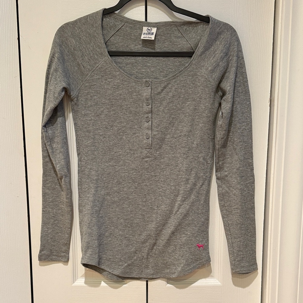 PINK Victoria's Secret Gray Long Sleeve Henley